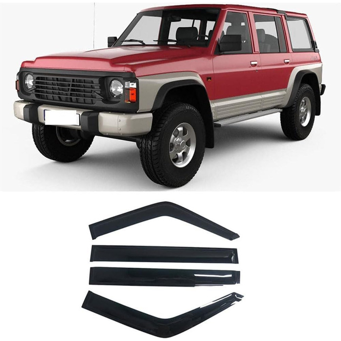 Комплект з 4 дефлекторів вітру скла автомобіля, сумісний з Nissan Patrol Safari Y60 1987-1997, скляні бічні дефлектори скла