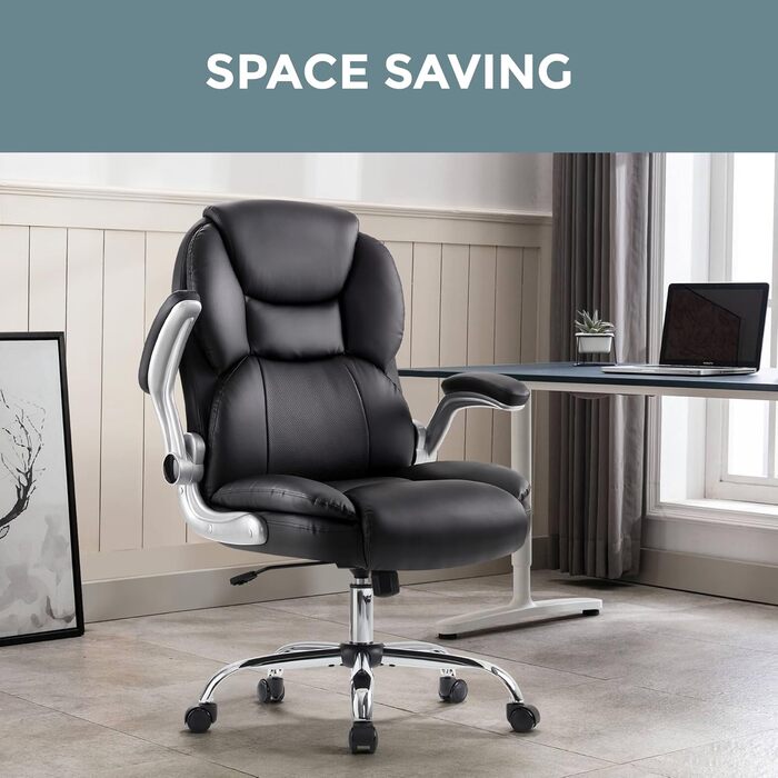 Офісне крісло IWMH Ергономічне стільце для роботи Крісло керівника Поворотне крісло з відкидними підлокітниками, регульоване по висоті, комп&39ютерне крісло для офісу, дому, вантажопідйомність 180 кг (чорне)