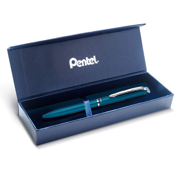 Ручка для роликів Pentel BL2007 EnerGel, якісна, висувна, наконечник 0,7 мм, корпус металевий матовий, бірюзовий, подарункова коробка матова бірюзова