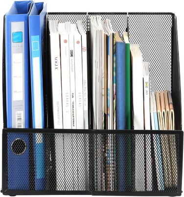 Металевий офісний органайзер EasyPAG A4 з 4 кишенями, тримач для документів, лоток для файлів, тримач для журналів, лоток для листів, органайзер для паперових журналів, чорний.