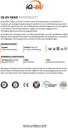 Сонячний капелюх iQ-UV для дітей 50-55 см - UPF 50 легкий та дихаючий УФ-капелюх для дітей - Водяний сонцезахисний капелюх для дітей із захистом від ультрафіолету 50, протестований TV - Капелюх-відро для дітей виготовлений з перероблених матеріалів Один р