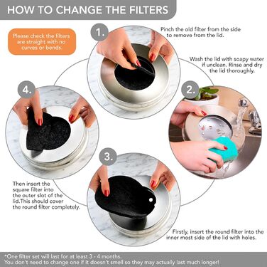 Преміум контейнер для компосту для кухні з нержавіючої сталі Без запаху - Контейнер для органічних відходів - У комплекті з безкош