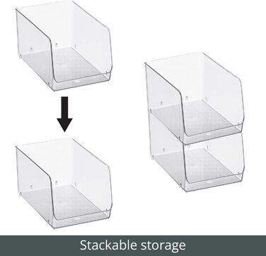 Штабельований контейнер для зберігання продуктів mDesign Кухонний органайзер з відкритим фронтом для холодильника, шафи або морозильної камери Пластиковий контейнер для холодильника Упаковка з 2 шт. Прозорий, 30,7 x 19,6 x 15,9 см