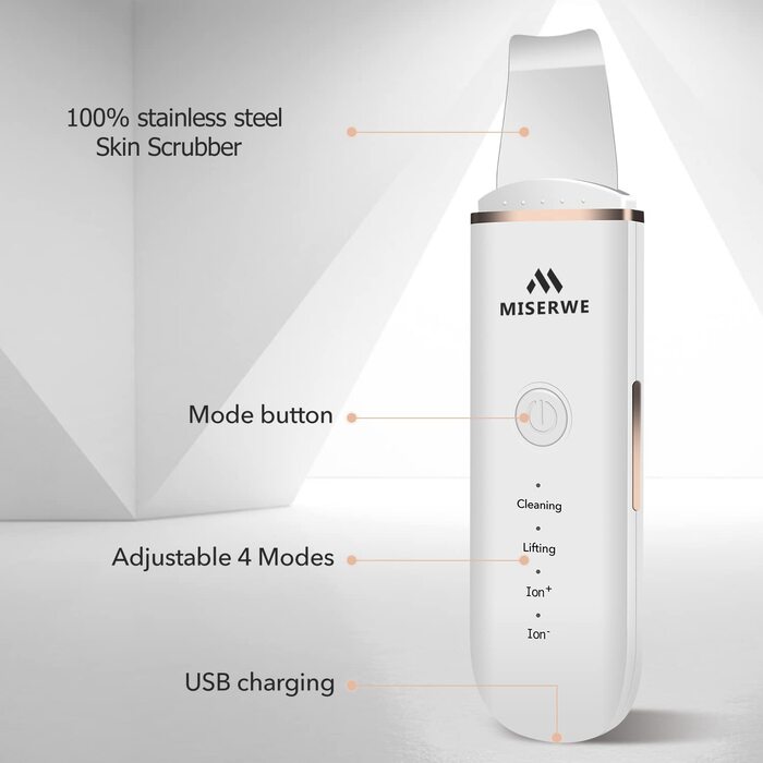 Скраб для шкіри Шпатель для шкіри обличчя Ультразвуковий пілінг Пристрій для очищення шкіри Скраб для видалення чорних крапок Очищувач пір Інструмент для видалення чорних крапок для глибокого очищення