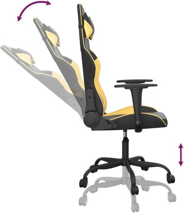 Ігрове крісло Tidyard з функцією масажу, офісне крісло, ігрове крісло, геймерське крісло, чорно-золота штучна шкіра
