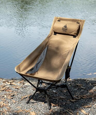 Крісло для кемпінгу OneTigris TIGERBLADE, висока спинка, складне, вантажопідйомність 150 кг, легка трикутна рама, складне рибальське крісло з 2 боковими кишенями, надлегке складне крісло для використання на свіжому повітрі, для походів, колір койот-коричн