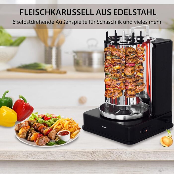 Німеччина Вертикальний гриль Шашличний гриль Гіросгриль Шашлик з м'яса Гриль Курка гриль RED-A-1400W-BLACK-Bilbao
