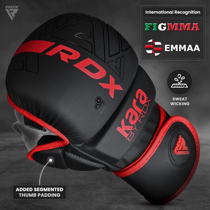 Рукавички RDX MMA для тренувань з греплінгу в бойових мистецтвах, шкіряні рукавички для спарингу Maya Hide Kara, боксерські рукавички для муай-тай, кікбоксингу, фріфайту, рукавички для боксерського мішка (багаторазові), червоні, розмір S/M