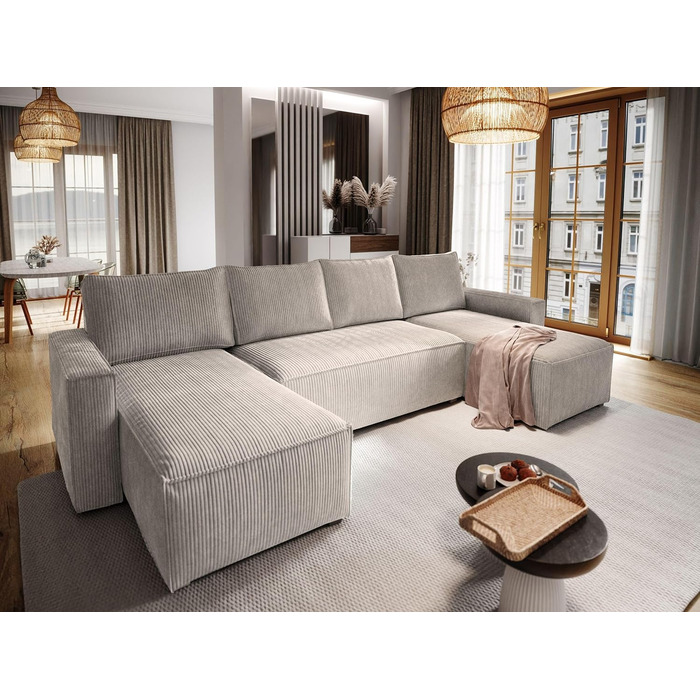 Кутовий диван Masseno ASPRA з функцією сну, U-подібний, диван з відділенням для зберігання речей, диван для вітальні, кушетка, диван-ліжко, комплект диванів - бежевий, POSO 02