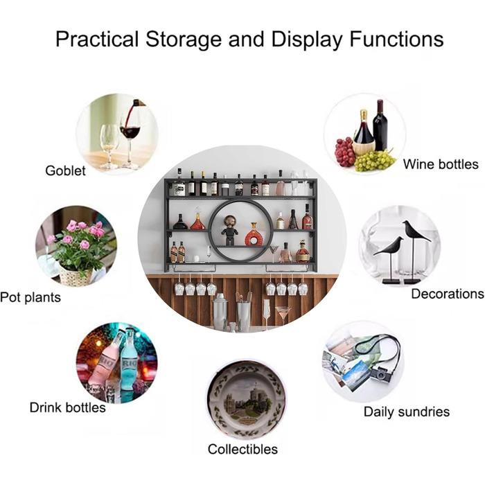 Настінна металева винна полиця, вузька полиця для пляшок, барна полиця з тримачем для винних келихів, полиця для напоїв зі світлодіодним підсвічуванням, підставка для вина, меблі для їдальні, барної стійки, вітальні, кухні, домашнього бару (Nero, 140 см/5