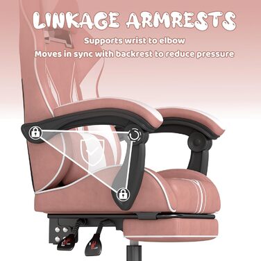 Геймерське крісло з підставкою для ніг, ергономічний дизайн з підголівником та поперековою опорою - офісне крісло з високоякісної технічної тканини та вантажопідйомністю 130 кг для кіберспорту/домашнього офісу/ігор, рожеве