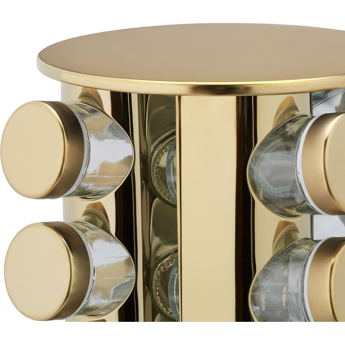 Підставка для спецій Relaxdays з 20 баночками для спецій, зі вставкою-шейкером, поворотна на 360, карусель для спецій, нержавіюча сталь, золотий/прозорий