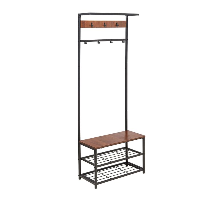 Шафа Storeo Basics на 7 гачків з лавкою для взуття та 3-ярусним місцем для зберігання, чорна, 70,1 x 33 x 180,3 см, сучасна простота, чорна конструкція KD