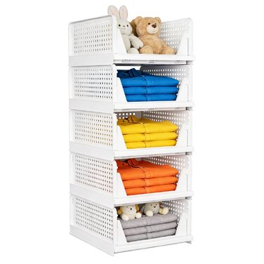 Елементний складний органайзер для шафи, пластикова коробка з шухлядами, штабелюваний органайзер для шафи, полиці для зберігання речей у шафі, спальні, дому, кухні, 5-