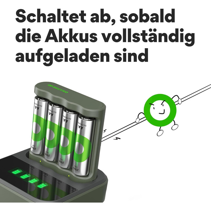 Зарядний пристрій GP ReCyko USB B441, включаючи 4 батареї ReCyko AA 2100 мАг та USB-док-станцію, зарядний пристрій для батарей AA AAA зі світлодіодними індикаторами