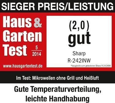 Мікрохвильова піч Sharp R242INW Solo / 20 л / 800 Вт / 5 рівнів потужності / 8 автоматичних програм / Розморожування з регулюванням ваги та часу / Блокування від дітей / Режим енергозбереження / Скляне поворотне блюдо (25,5 см) / Срібло