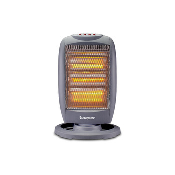 Галогенна нагрівальна панель BEPER P203PAN011, 400/800/1200 Вт, 3 нагрівальні елементи, 3 рівні потужності, автоматичне горизонтальне коливання, функція ECO та автоматичне вимкнення, сіра