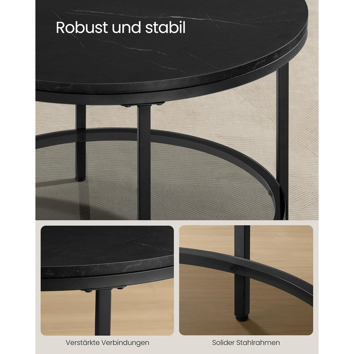 Журнальний столик VASAGLE, стіл для вітальні, диван-столик, для вітальні, зі скляною стільницею, багато місця для зберігання, легке складання, сучасний стиль, мармуровий чорний-чорний LCT072B58 65d см мармуровий чорний чорнильний чорний