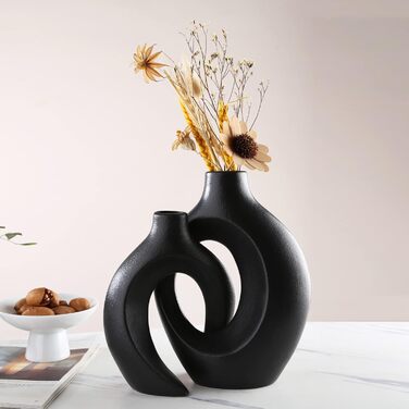 Ваза чорна матова, Керамічна ваза для пампасної трави, Ваза Скандинавська кільцева форма Сучасний декор, Квіткова ваза Прикраса ві
