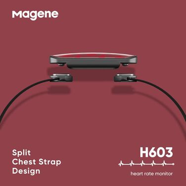 Пульсометр Magene H603, нагрудний ремінець, фітнес-трекер HRM, водонепроникність IP67, підтримка Bluetooth 4.2 та ANT, сумісний з Wahoo, Zwift, Strava, Elite HRV, 62.3 35.1 11.5 мм, червоний