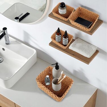 Набір із 4 плетених кошиків для зберігання, кошики для зберігання, що штабелюються, кошики в стилі бохо з паперової мотузки, плетений кошик для пеленального столика, кошик для зберігання для вітальні, кухні, дитячої кімнати, ванної кімнати, маленькі кошик