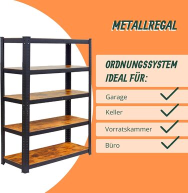 Міцний стелаж Relaxdays, 500 кг, ВШ 200 x 100 x 50 см, 5 полиць, імітація дерева, полиця для зберігання, сталь та МДФ, чорний/коричневий