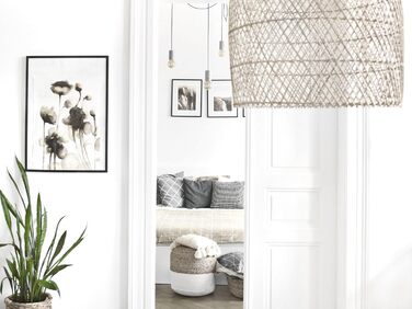 Пуф Beliani для дому, двоколірний джут, бежева бавовна, білий EPS, круглий, 46 см, Boho Dalama