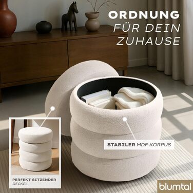 Круглий стілець Blumtal з чохлом з букле - міцний стілець з чохлом з тканини букле, 42 x 42 x 47 см - невеликий туалетний стілець - гарний вигляд букле - круглий стілець, кремове букле