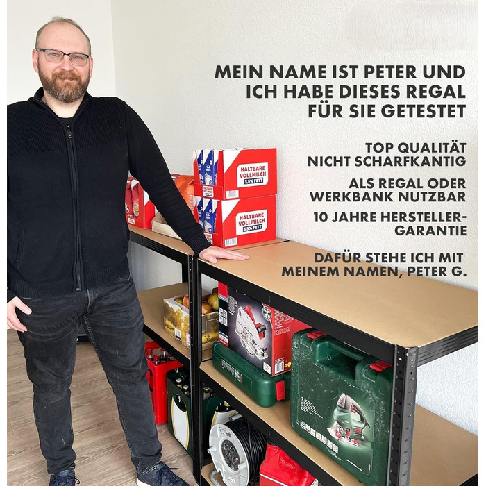 Міцний стелаж etm, упаковка з 2 шт., 200 x 100 x 50 см, чорний Безболтовий стелаж, стелаж для зберігання, окремостоячий стелаж, система складання без інструментів (Lakota, чорний) Чорний 200 x 100 x 50 см