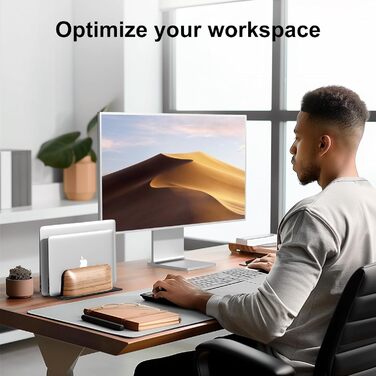 Вертикальна підставка для ноутбука з двома слотами, горіхове дерево. Регульована ширина, сумісна з MacBook та іншими ноутбуками.