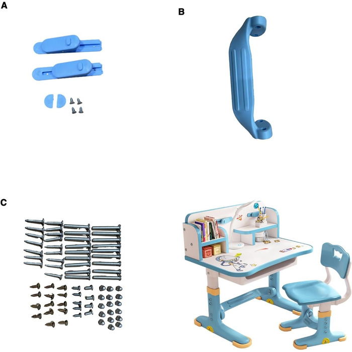 Комплект дитячих шкільних стільців для навчання, регульована висота, комплект дитячих шкільних парт з мультяшним візерунком, ергономічний стілець з великою письмовою дошкою, мультисепаратор, синій колір