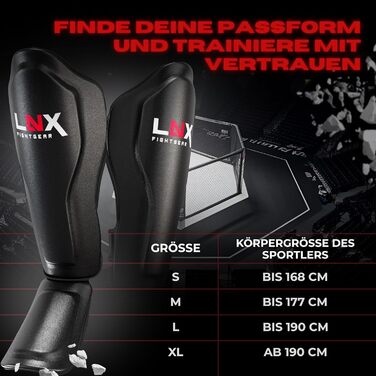 Щитки для гомілок LNX Muay Thai Pro Fight - Захист гомілок для бойових мистецтв, кікбоксингу, суглобів, SML XL, чорний, для чоловіків і жінок, чорний XL