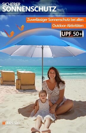 Пляжна парасолька Menz Ø 160 см - Функціональна дорожня парасолька UPF 50 для валіз - Практична, маленька складна пляжна парасолька, компактна пляжна парасолька, що поміщається у валізу, синя