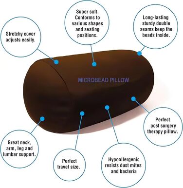 Подушка з мікробісеру, подушка для шиї, подушка з мікробісеру, мікро-міні-подушка з мікробісеру для спини, декоративна подушка в рулоні, дорожня, домашня, для сну, зручна (розмір 32 x 16 см), чорна
