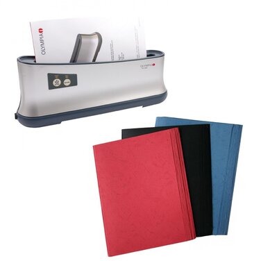 Термопапірувальна машина OLYMPIA TB 1280 з 30 термопапірувальними обкладинками формату DIN A4 трьох різних кольорів