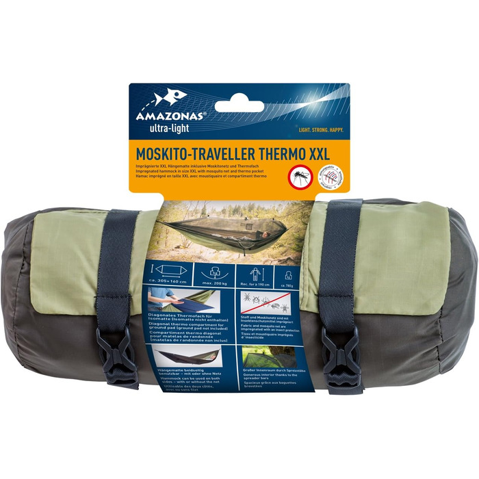 Ультралегкий гамак StoreoAS Mosquito Traveller Thermo XXL 780 г 305 x 160 см Розмір упаковки 31 х 11 см до 200 кг в зеленому кольорі