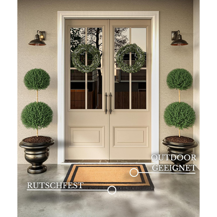 Килимок для дверей Villeroy & Boch 1856 Coconut для внутрішнього та захищеного зовнішнього використання - нековзний брудозатримуючий килимок, натуральний кокосовий килимок з рамкою, стійкий до атмосферних впливів для коридору, тераси, вхідної зони - 50x80