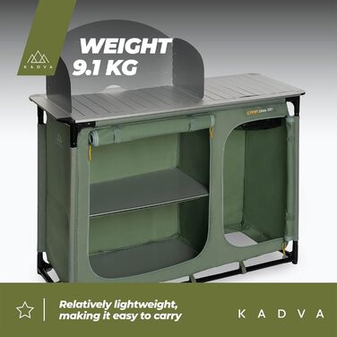 Складана кухонна шафа для кемпінгу CAMPCook 221 48,5x1283,5 см Кемпінгова шафа виготовлена з міцних матеріалів Легка та стійка конструкція Легке складання та транспортування Зелений колір