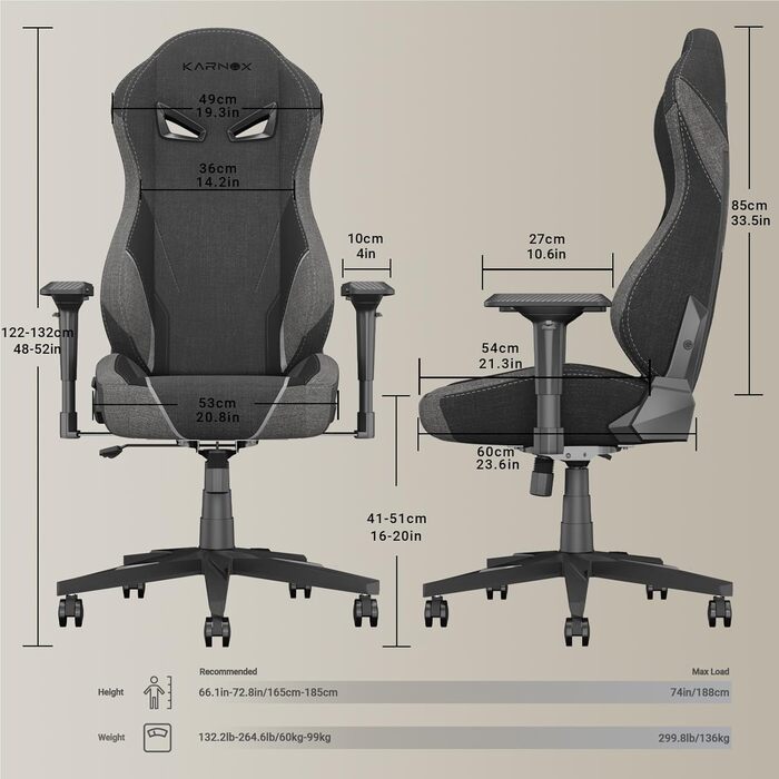 Ергономічне ігрове крісло з тканини для дорослих, офісне крісло з високою спинкою, ігрове крісло для високих та сильних людей з підголівником та поперековою опорою, гоночний стиль, кут нахилу 155 з фіксацією кута