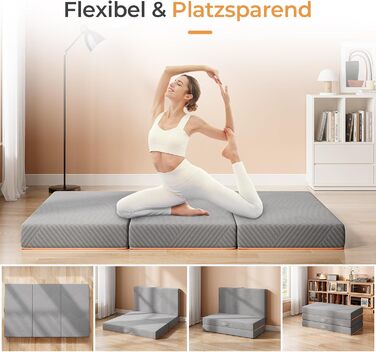 Розкладний матрац Vesgantti для гостей 100x200 см, висота 15 см, 3-секційний розкладний матрац з гелевої піни для подорожей, кемпінгу, підлоги, гостьового ліжка, чохол, що прається, складний матрац, сертифікований Oeko-Tex 15 см - сірий 100x200 см