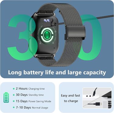 Розумний годинник для чоловіків та жінок, 2,01-дюймовий фітнес-трекер з функцією телефону/голосового помічника/нагадування про повідомлення, фітнес-годинник з монітором серцевого ритму та сну (чорний метал чорний силікон) ЧорнийЧорний