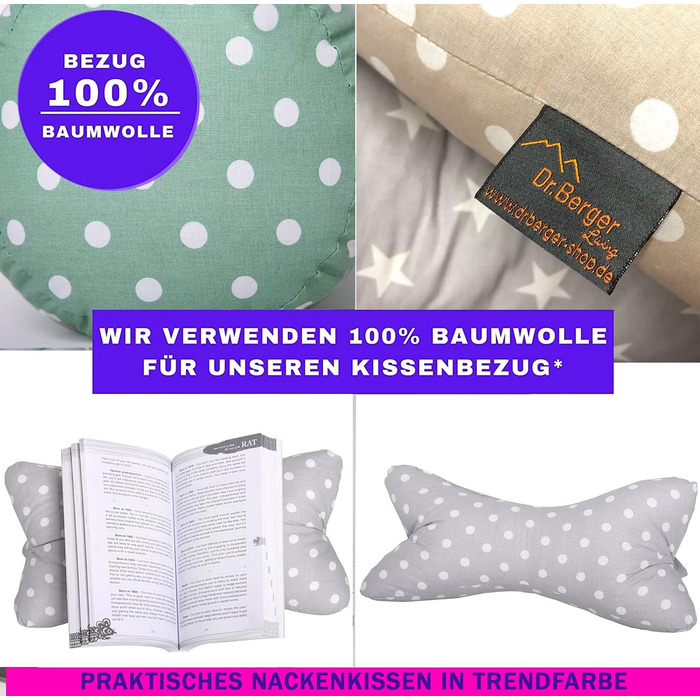 Подушка-рулончик для шиї Dr. Berger Reading Bone, подушка для книги, телевізора - 100 бавовняна декоративна подушка як підставка для книги, планшет, телевізор, ергономічна подушка для шиї з візерунком у горошок, подушка для читання для комфортного читання