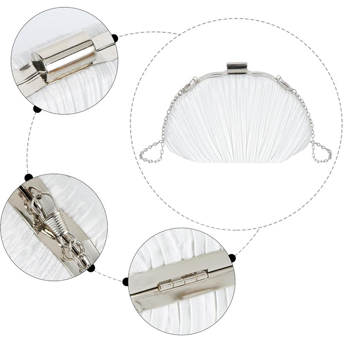 Жіноче клатч з блискітками Мушля, вечірня сумочка зі стразами та ланцюжком для весілля та святкової вечірки, білий