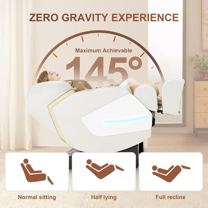 Масажне крісло Relaxora 3D Zero Gravity SL Track Масаж шиацу всього тіла з роликами для ніг Bluetooth Heat Therapy Calf Kneading Massage Airbag Massage Stretch (бежевий)