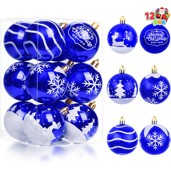 Різдвяні ялинкові прикраси у вигляді синіх та білих кульок 12 шт Joiedomi