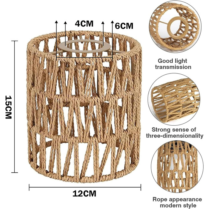 Абажур Boho, абажур з ротанга ретро для підвісного світильника торшер настільна лампа абажур, для вітальні спальні прикраси будинку, 2 шт.