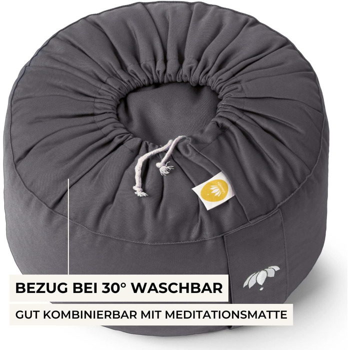Подушка для медитації Lotuscrafts, надзвичайно висока з висотою сидіння 20 см, подушка для йоги з наповнювачем зі спельти, кругла подушка для йоги, кругла подушка для підлоги, подушка для медитації для йоги, чохол, який можна прати, сертифікована GOTS, ан