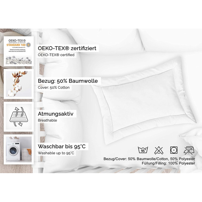 Подушка ZOLLNER, дитяча, 40x60 см, бавовняна суміш, біла 40 x 60 см