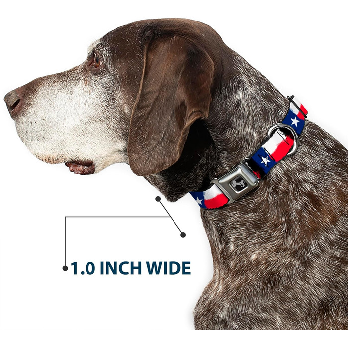 Застібка-пряжка Buckle-Down для нашийника собаки, з малюнком прапора Техасу, ширина 2,5 см, підходить для обхвату шиї 38-66 см, розмір L (ширина 2,5 см - підходить для обхвату шиї 38-66 см - великий розмір, малюнок прапора Техасу)