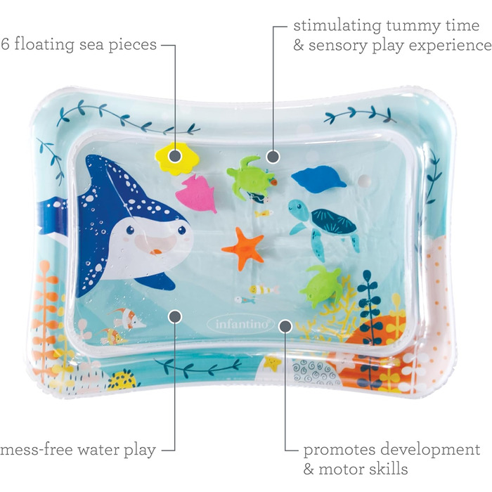 Водний килимок Infantino Jumbo Pat & Play, водний килимок з морськими мотивами, функція води без бруду для немовлят, підтримує час животика та розвиток моторики, різнокольоровий, від 3 місяців